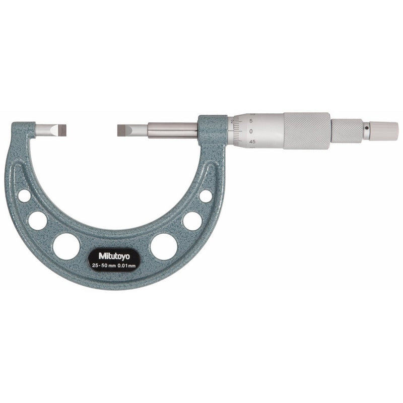 Mitutoyo 122-102 Blade Micrometer, Ratchet Stop, 25-50mm Range, 0.01mm Graduation, /-0.003mm Accuracy, 0.75mm Tip