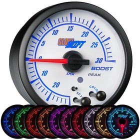 GlowShift White Elite 10 Color 30 PSI Electronic Boost / Vacuum Gauge