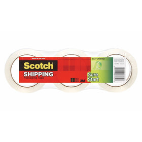 Scotch Sure Start Shipping Packaging Tape, 1.88 in. x 54.6 yds, Clear, 3 Rolls/Pack