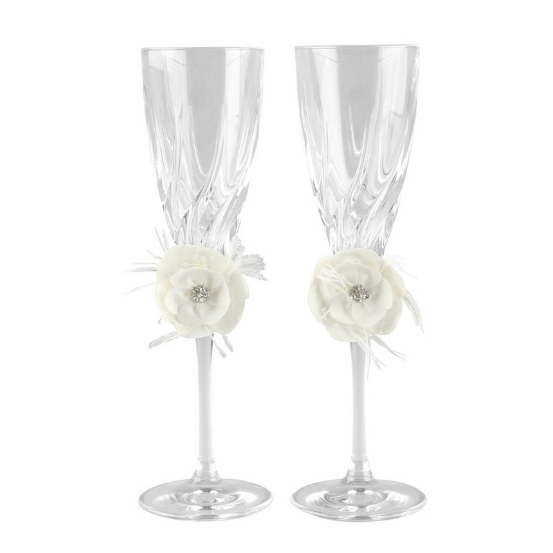 Ivy Lane Design Somerset Collection Crystal Toasting Flutes, Ivory, Set of 2