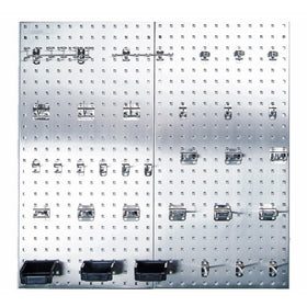 Stainless Steel LocBoard Triton Products LB18-SKit Assortment with Two 304 Stainless Steel Square Hole Pegboards with 32 piece Stainless LocHook Assortment and 3 Plastic Hanging Bins