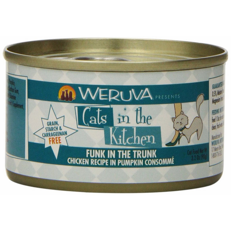 Weruva Cats in the Kitchen, Funk in the Trunk with Chicken in Pumpkin Consomme Cat Food, 3.2oz Can (Pack of 24)