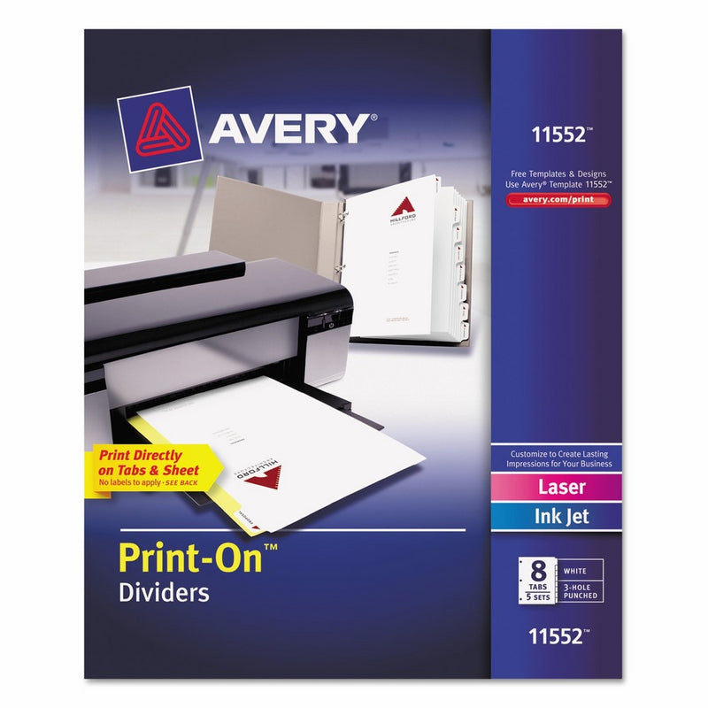 Avery Print-On Dividers, White, 8 Tabs, 5 Sets (11552)