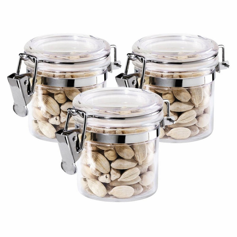 Oggi 3-Piece Mini Clear Acrylic Canisters with Locking Clamp