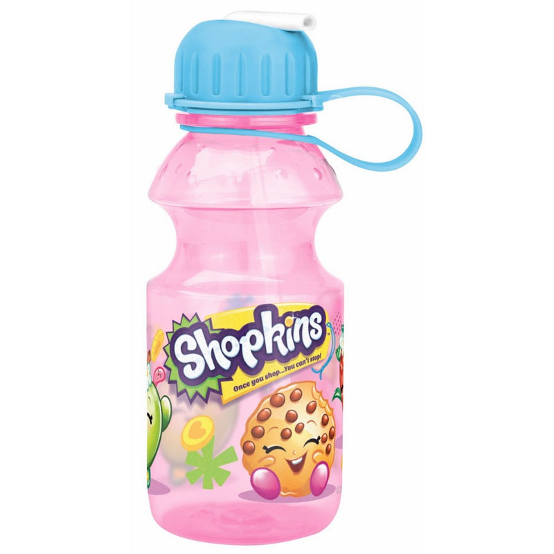 Zak Designs SHPA-K870 Shopkins 14 oz. Water Bottle with Flip Straw, Lippy Lips & Apple Blossom