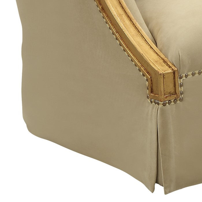 Fabric Upholstered Curved Design Chair with 2 Accent Pillows,Gold and Beige