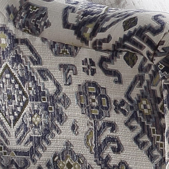 Tufted Back Chair with 1 Accent Pillow and Tribal Design, Blue and White
