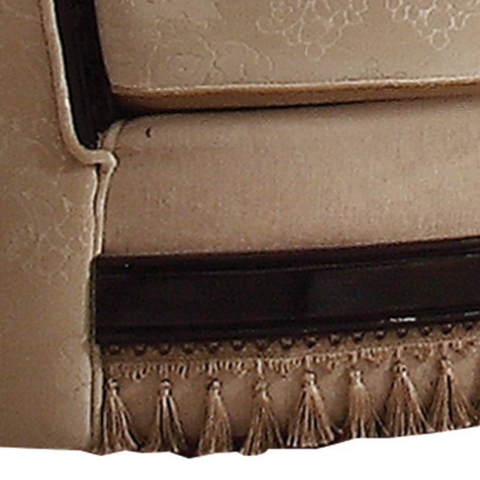 Curved Design Loveseat with Scalloped Backrest and Crown Top, Beige