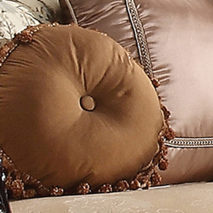 Curved Design Loveseat with Scalloped Backrest and Crown Top, Beige