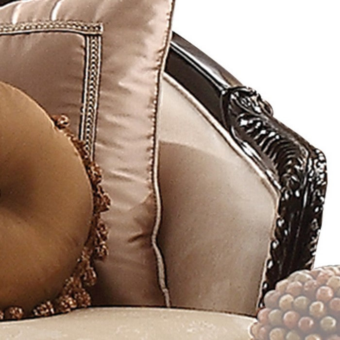 Curved Design Loveseat with Scalloped Backrest and Crown Top, Beige