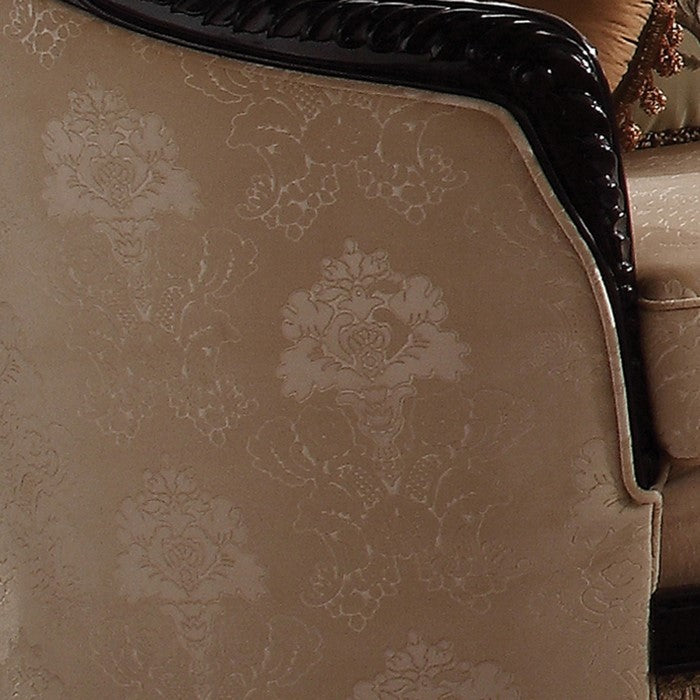 Curved Design Wooden Chair with Scalloped Backrest and Crown Top, Beige