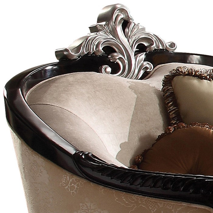 Curved Design Wooden Chair with Scalloped Backrest and Crown Top, Beige