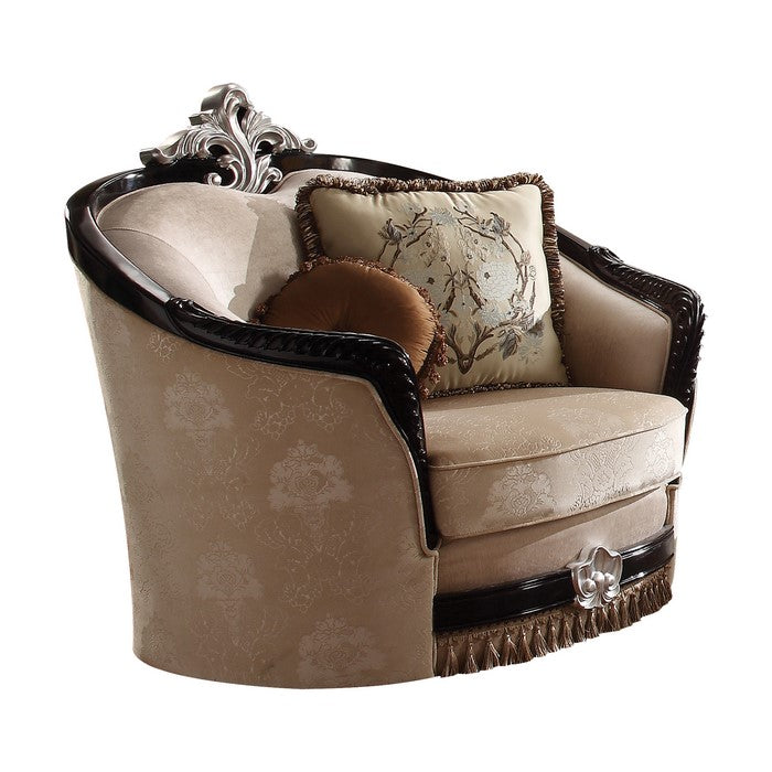 Curved Design Wooden Chair with Scalloped Backrest and Crown Top, Beige