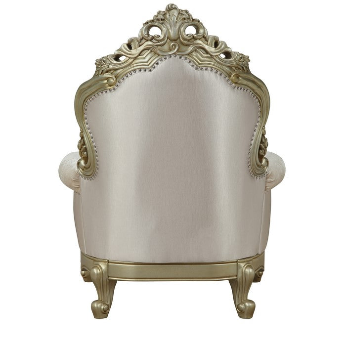 Curved Design Chair with Scrollwork and Crystal Tufting, Silver and Gold