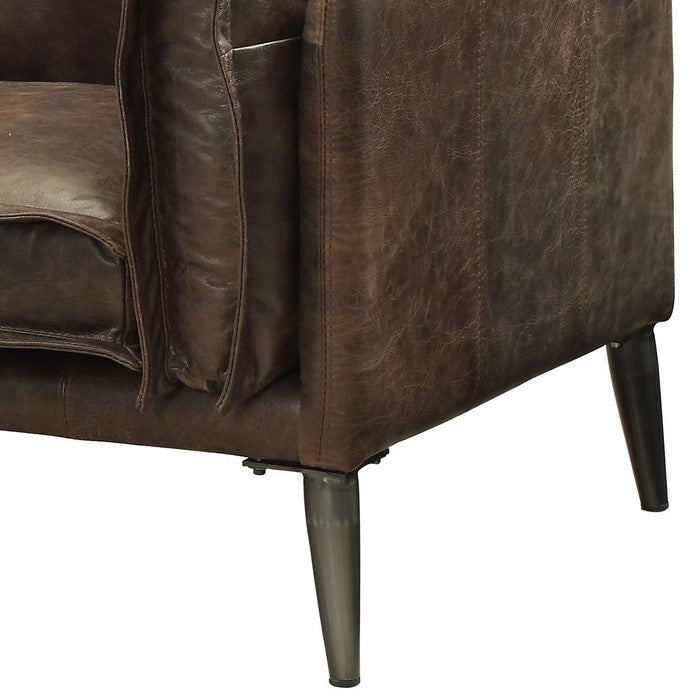 Leatherette Upholstered Loveseat with Track Arms and Metal Legs, Brown