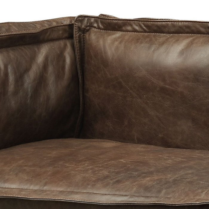 Leatherette Upholstered Loveseat with Track Arms and Metal Legs, Brown