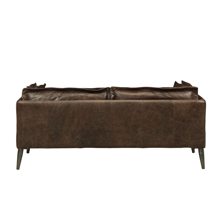 Leatherette Upholstered Loveseat with Track Arms and Metal Legs, Brown