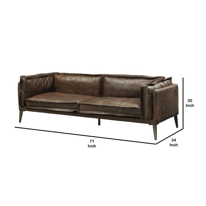 Leatherette Upholstered Loveseat with Track Arms and Metal Legs, Brown