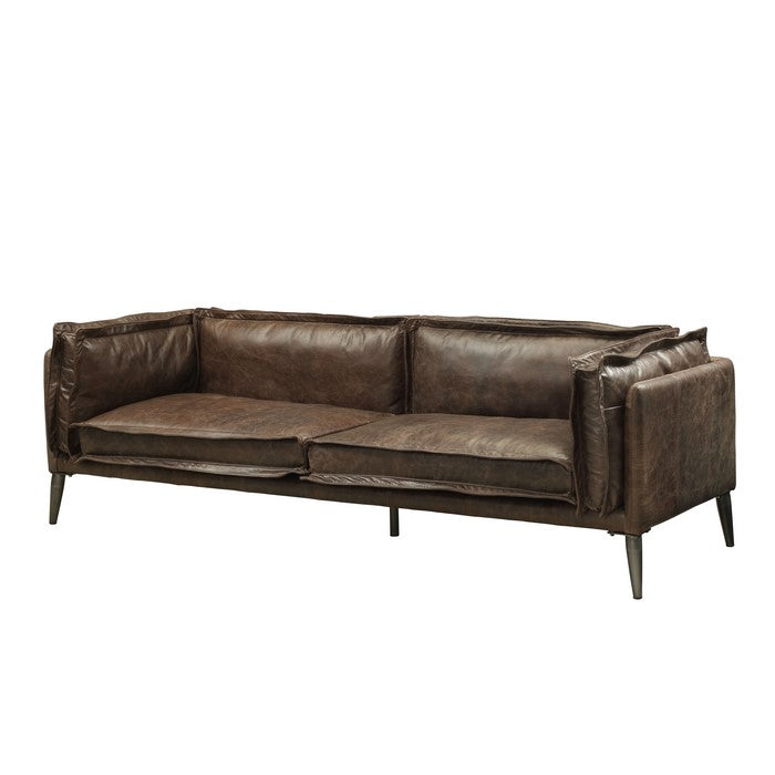 Leatherette Upholstered Loveseat with Track Arms and Metal Legs, Brown