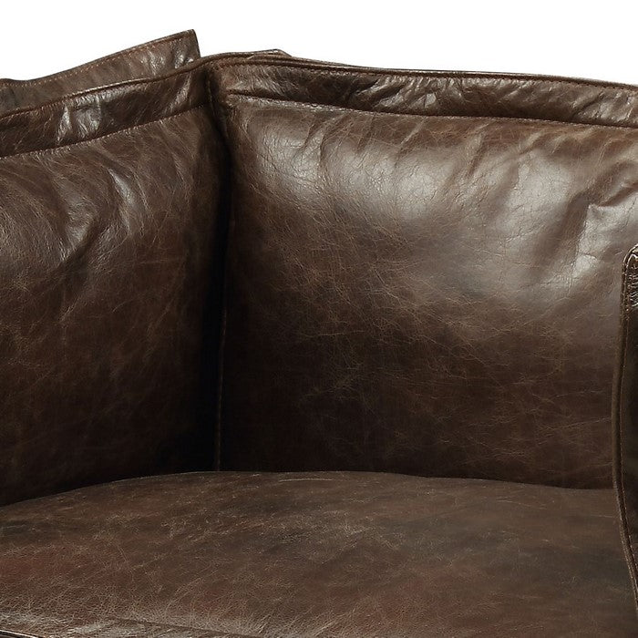 Leatherette Upholstered Chair with Track Arms and Metal Legs, Brown