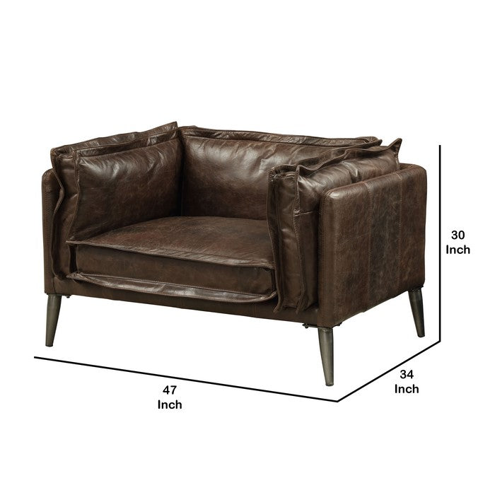 Leatherette Upholstered Chair with Track Arms and Metal Legs, Brown