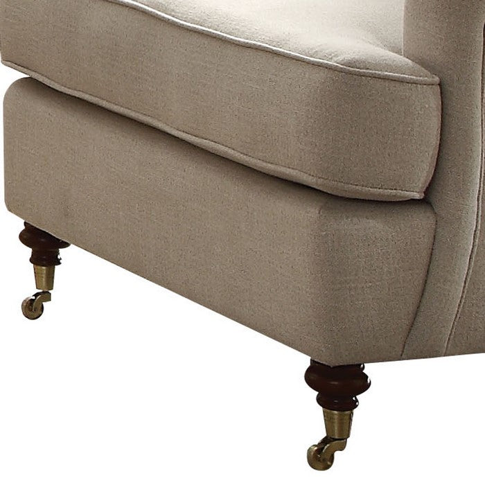 Fabric Upholstered Chair with Button Tufted Back and Saddle Arms, Beige