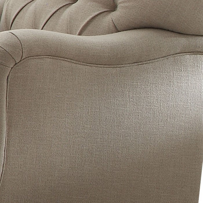 Fabric Upholstered Chair with Button Tufted Back and Saddle Arms, Beige