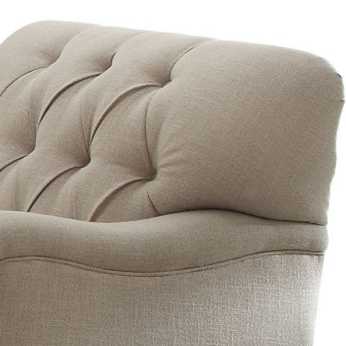 Fabric Upholstered Chair with Button Tufted Back and Saddle Arms, Beige