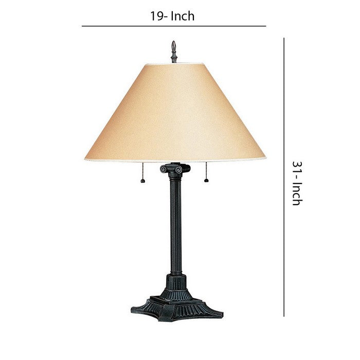 Paper Wrapped Tapered Shade Double Chain Table Lamp, Brown and Metal Gray