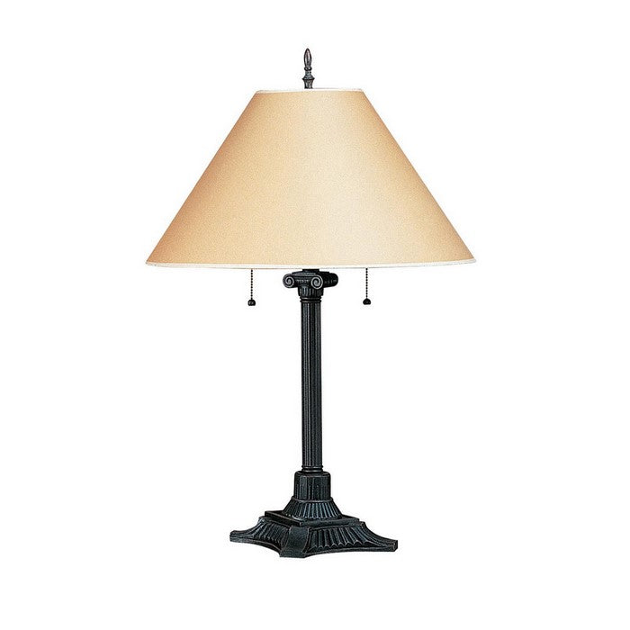 Paper Wrapped Tapered Shade Double Chain Table Lamp, Brown and Metal Gray