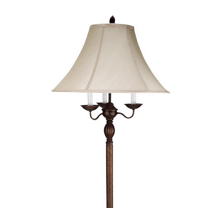 Metal Floor Lamp with 6 Way Switch and Fabric Shade, Off white and Bronze