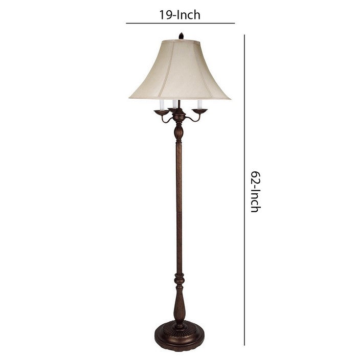 Metal Floor Lamp with 6 Way Switch and Fabric Shade, Off white and Bronze