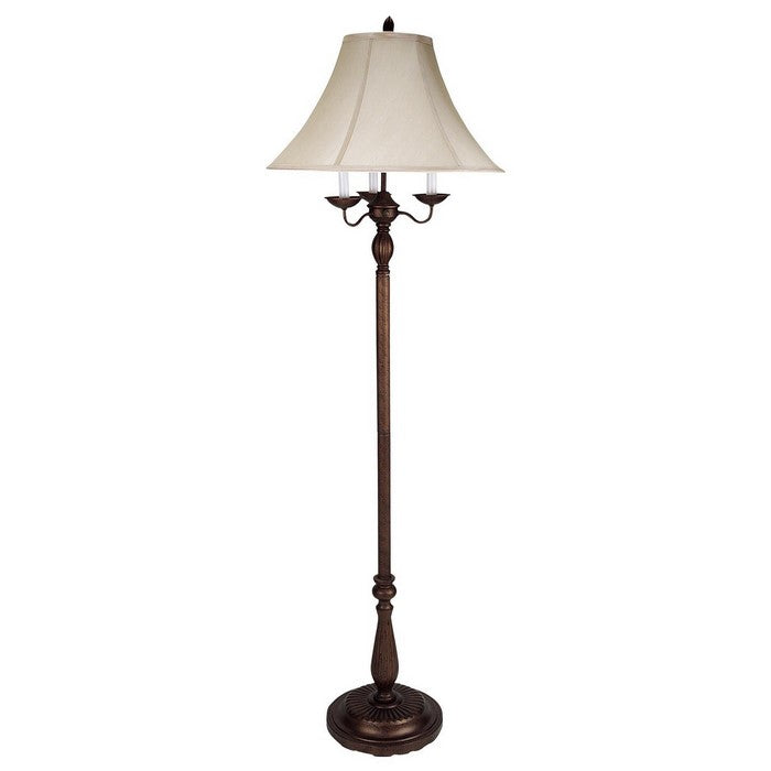 Metal Floor Lamp with 6 Way Switch and Fabric Shade, Off white and Bronze