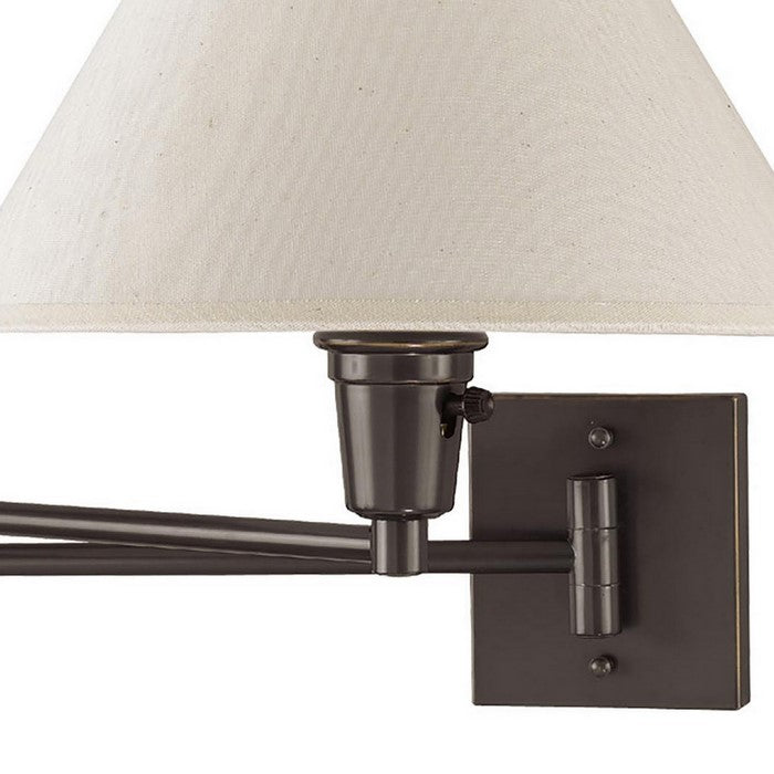 60 Watt Metal Swing Arm Wall Lamp with Tapered Shade, Off White and Bronze