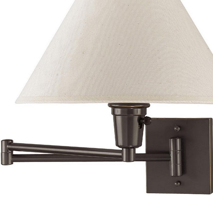 60 Watt Metal Swing Arm Wall Lamp with Tapered Shade, Off White and Bronze