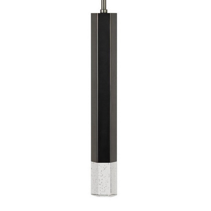 Hexagonal Metal Frame Single LED Light Pendant with Glass Diffuser, Black