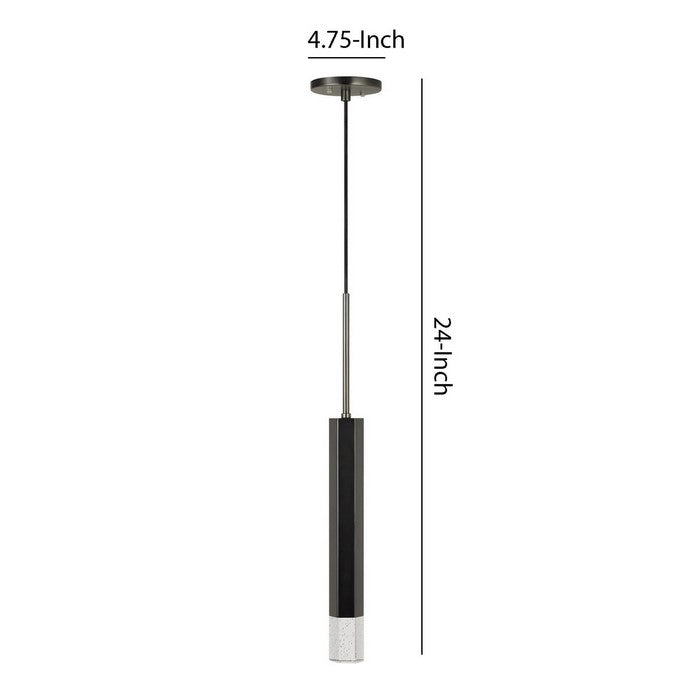 Hexagonal Metal Frame Single LED Light Pendant with Glass Diffuser, Black