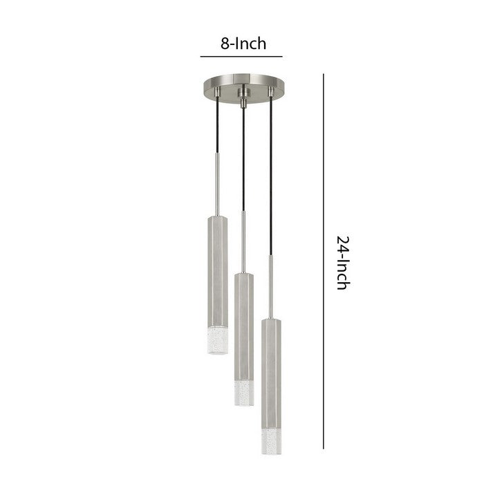 Hexagonal Metal Frame 3 LED Light Pendant with Glass Diffuser, Gray