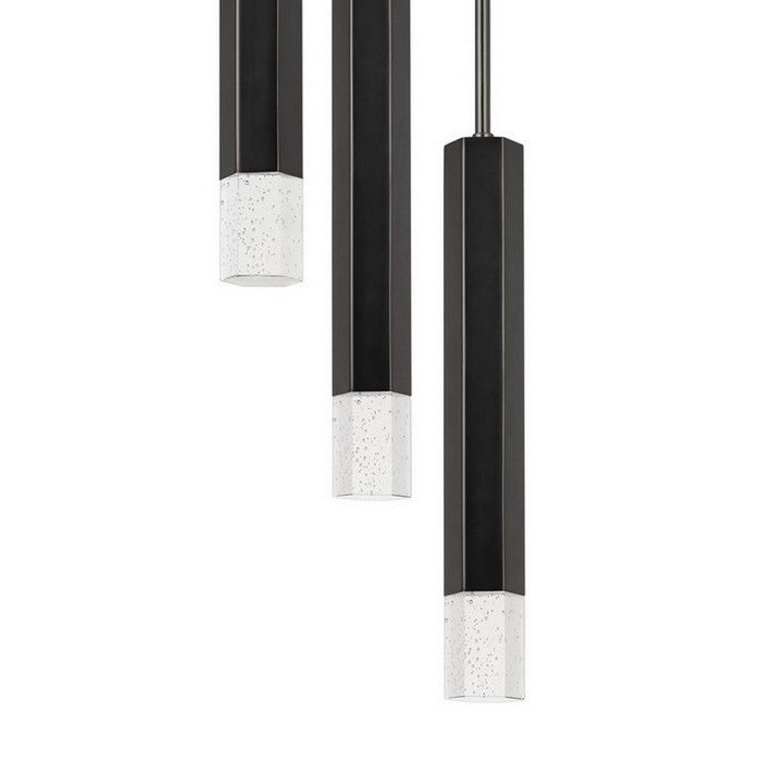 Hexagonal Metal Frame 3 LED Light Pendant with Glass Diffuser, Black