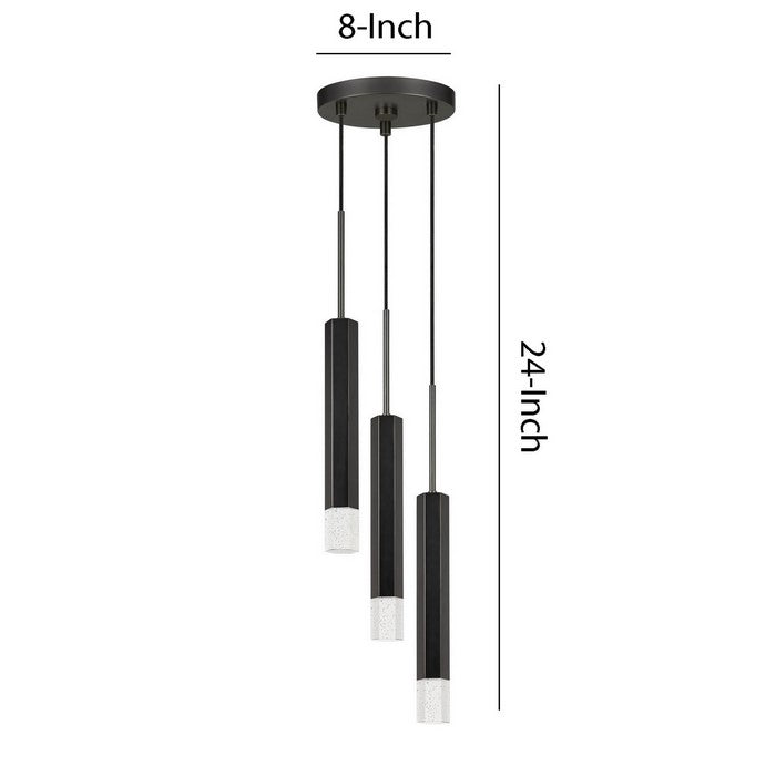 Hexagonal Metal Frame 3 LED Light Pendant with Glass Diffuser, Black