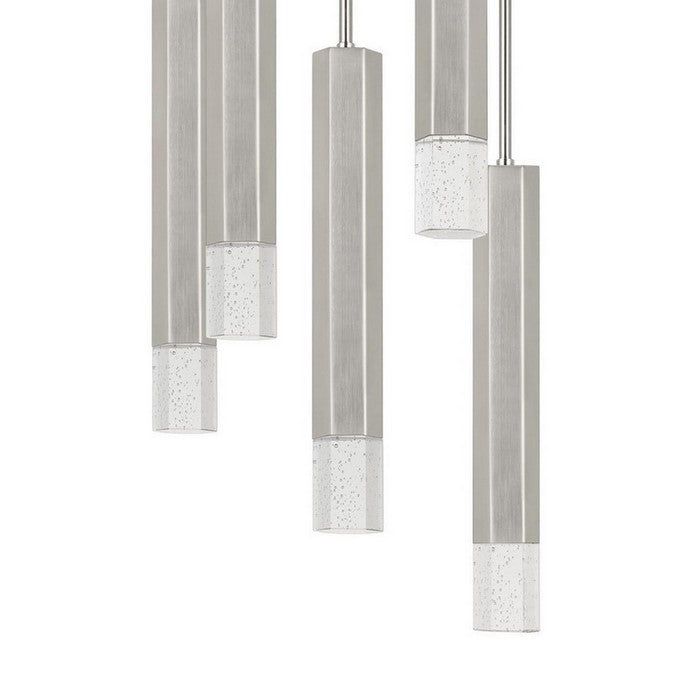 Hexagonal Metal Frame 5 LED Light Pendant with Glass Diffuser, Gray