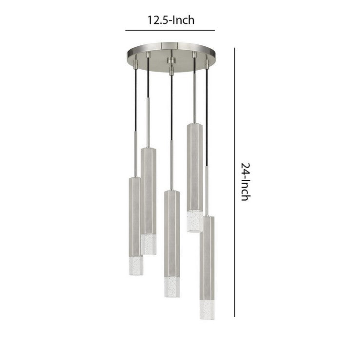 Hexagonal Metal Frame 5 LED Light Pendant with Glass Diffuser, Gray