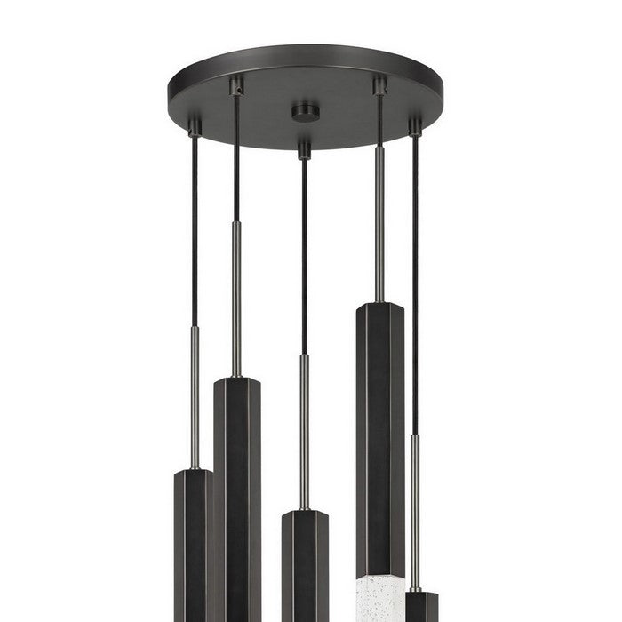 Hexagonal Metal Frame 5 LED Light Pendant with Glass Diffuser, Black