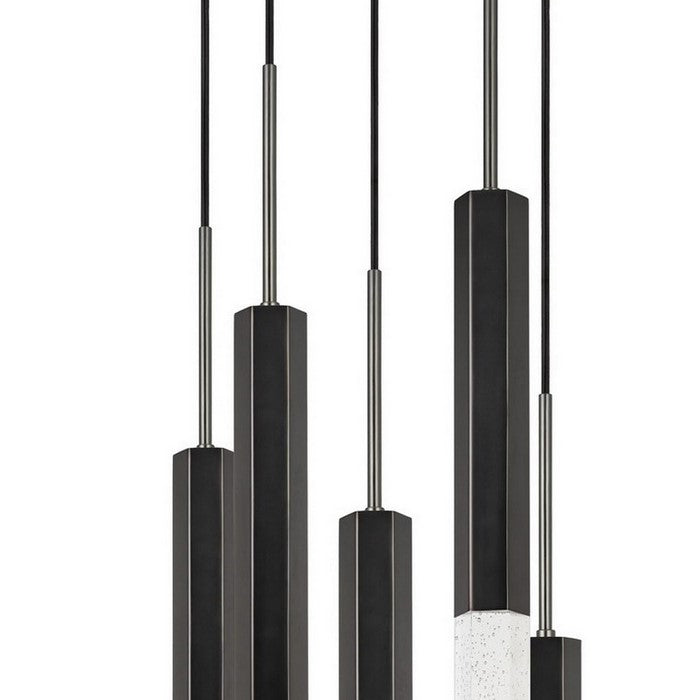 Hexagonal Metal Frame 5 LED Light Pendant with Glass Diffuser, Black
