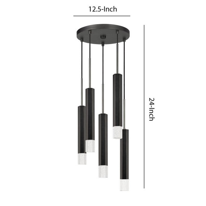Hexagonal Metal Frame 5 LED Light Pendant with Glass Diffuser, Black