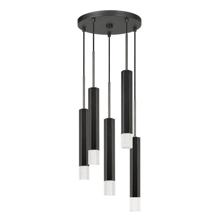 Hexagonal Metal Frame 5 LED Light Pendant with Glass Diffuser, Black