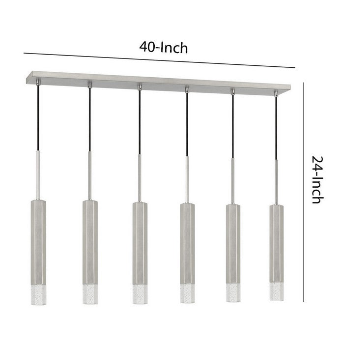 Hexagonal Metal Frame 6 LED Light Pendant with Glass Diffuser, Gray