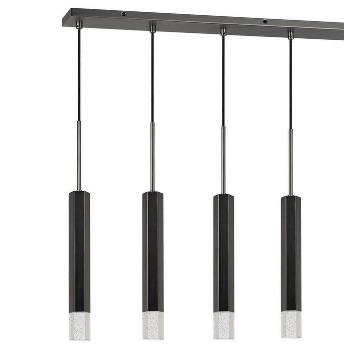 Hexagonal Metal Frame 6 LED Light Pendant with Glass Diffuser, Black
