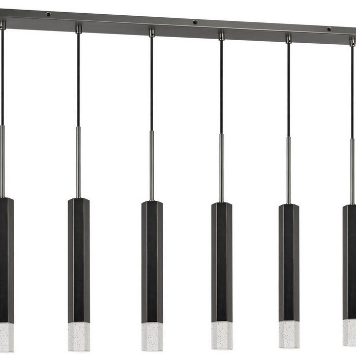Hexagonal Metal Frame 6 LED Light Pendant with Glass Diffuser, Black