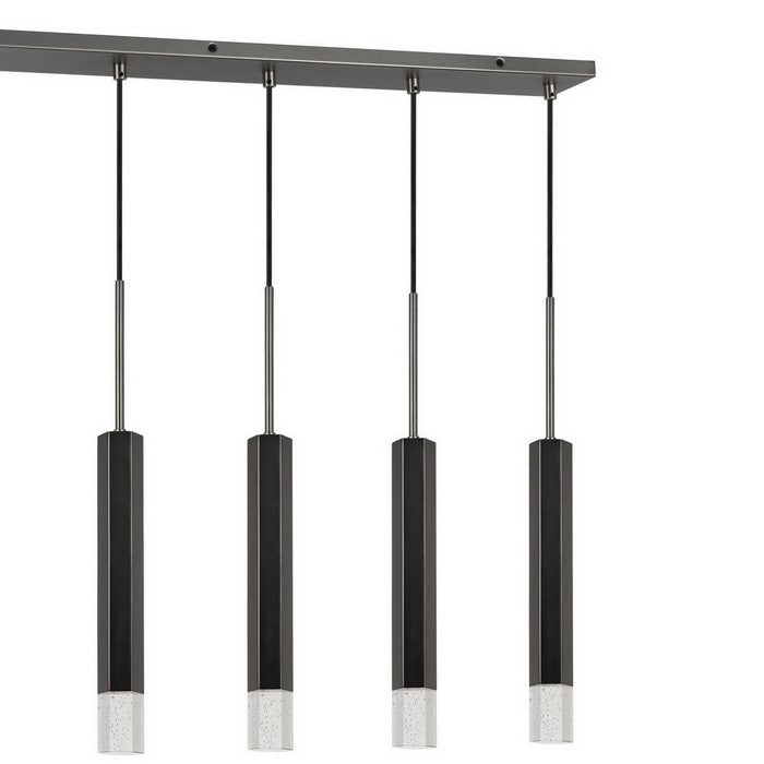Hexagonal Metal Frame 6 LED Light Pendant with Glass Diffuser, Black